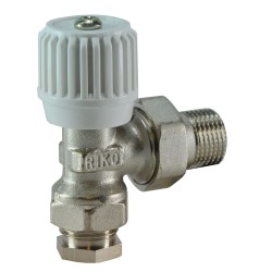 Riko radiatorkraan - ventiel + adapter 15mm 1/2 haaks vernikkeld