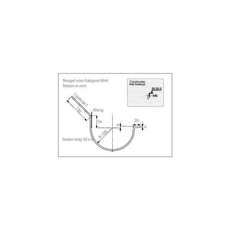 gootbeugel Klang+Lip 30x5mm 45 graden model 3 Mast 44
