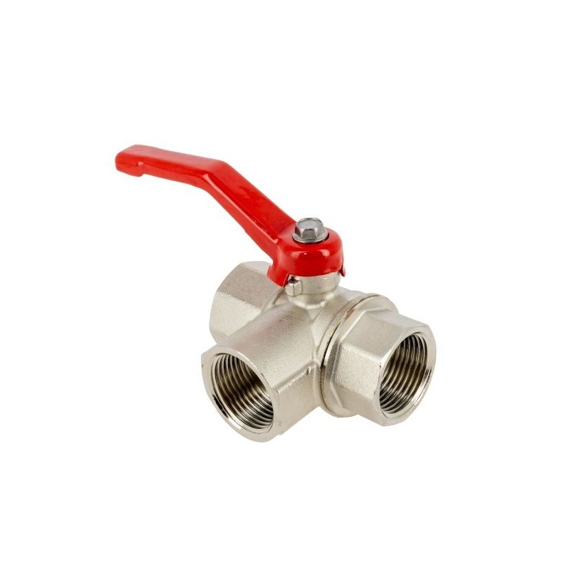 BONFIX Kogelkraan 3x bi.dr. L-Kogel 1 1/2" - rode hendel - PN16