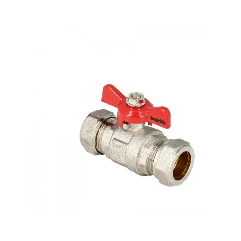 BONFIX Kogelkraan 2 x 15 mm knel met vlinder- rode vlindergreep -PN25
