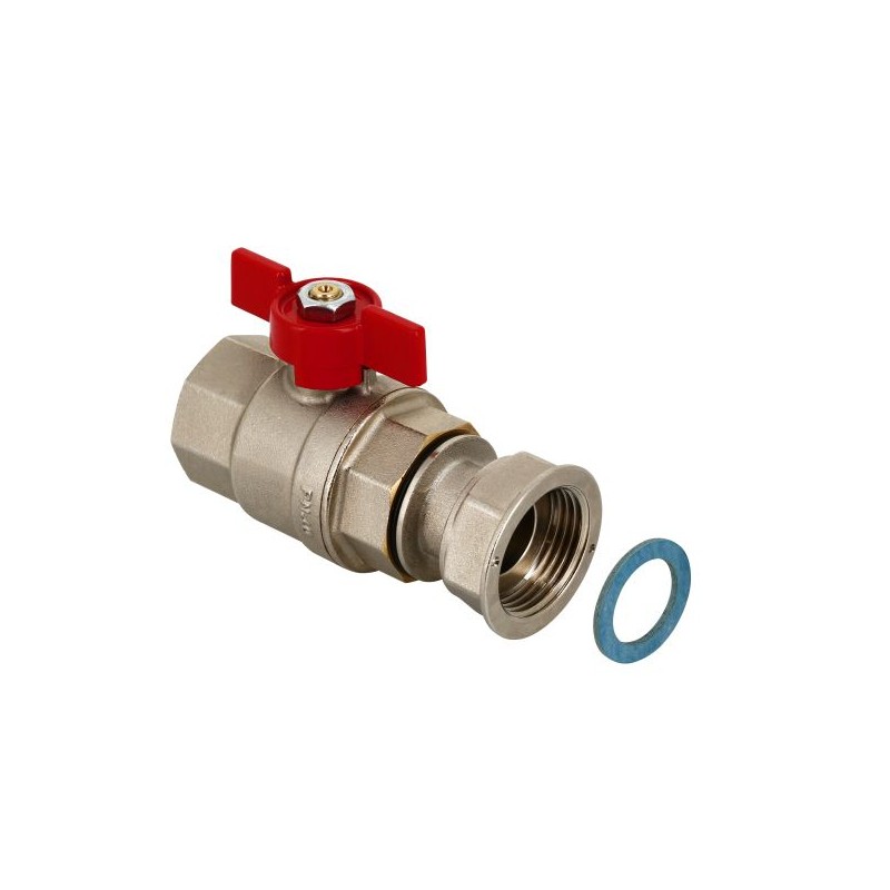 BONFIX Kogelkraan 1" bi.dr.  x 1" wartel - rode vlindergreep