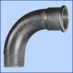 zwart malleable lange bocht nr1. bi.dr x bt.dr. 4"