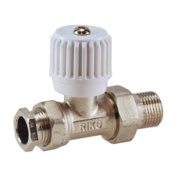 Riko radiatorkraan - ventiel + adapter 15mm 1/2 recht vernikkeld