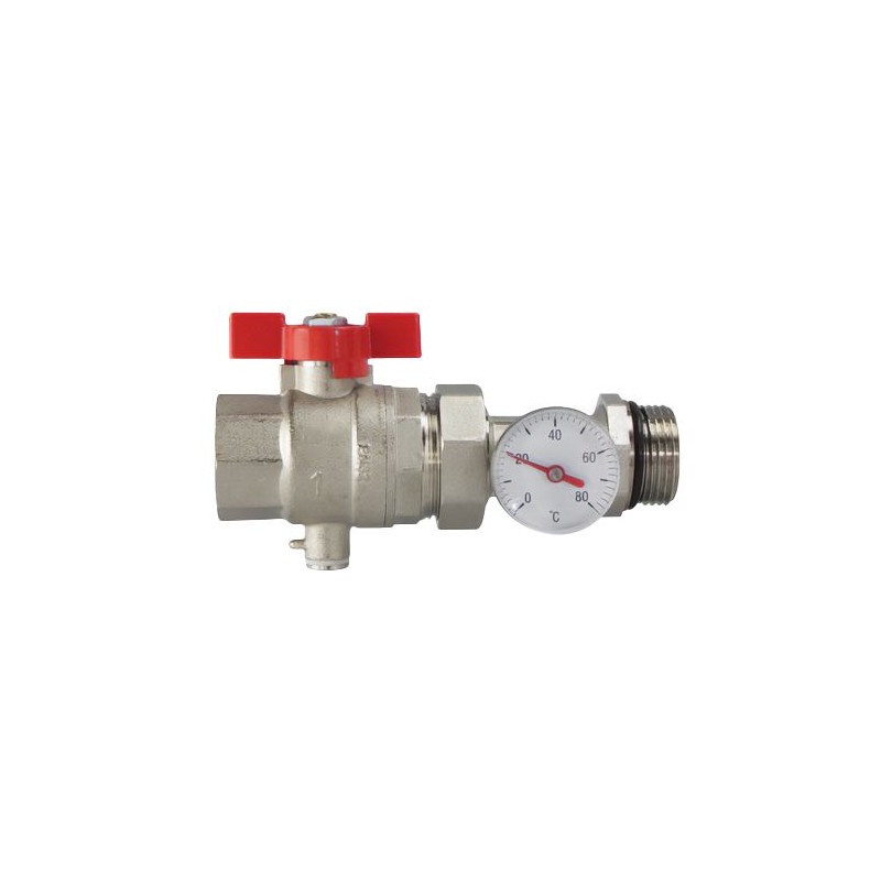 BONFIX Kogelkraan 1" x 1" met thermometer - rode vlindergreep