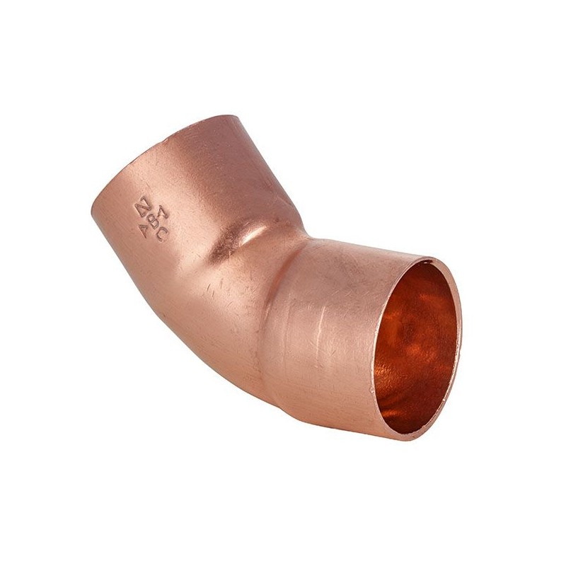 roodkoperen soldeer bocht 45 gr. tweezijdig mof 16 mm