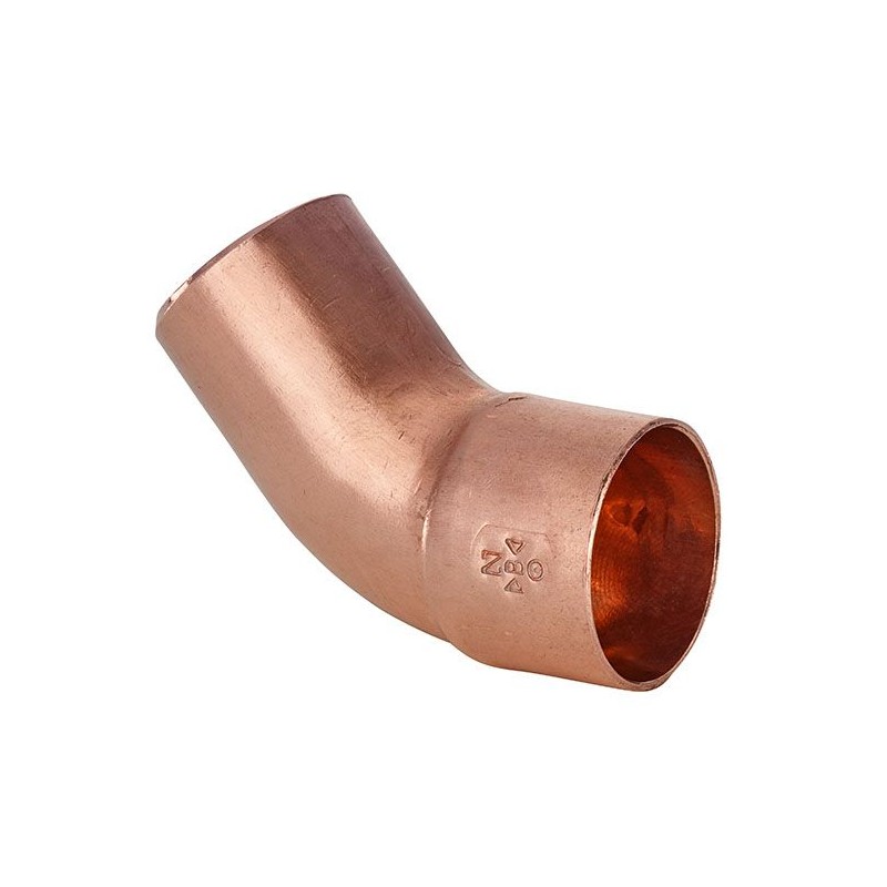 roodkoperen soldeer bocht 45 gr. eenzijdig mof 10 mm