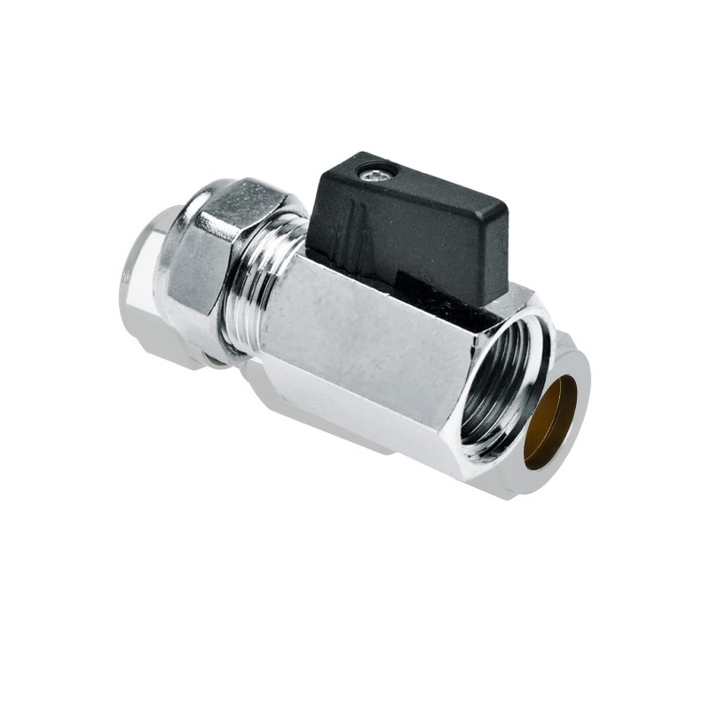 BONFIX Minikogelkraan verchroomd 1/2" bi.dr.x15mm knel (zwarte knop)