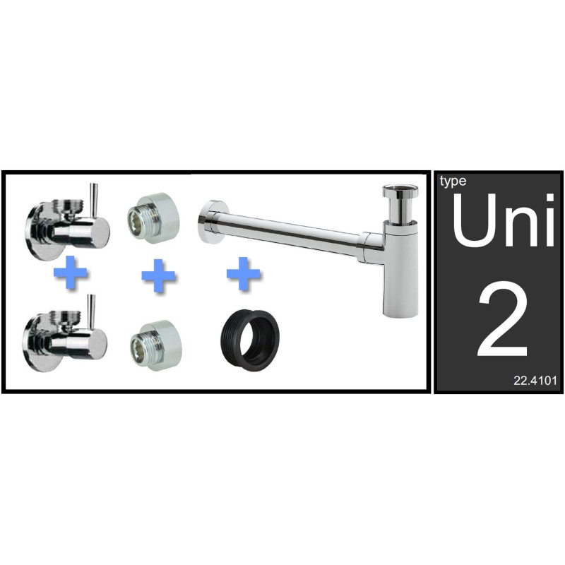 Uni-2 luxe fontein / wastafel aansluitset + sifon chroom