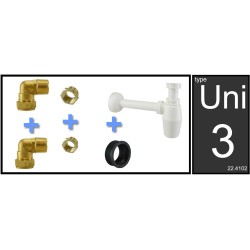 Uni-3 fontein / wastafel aansluitset + PVC sifon