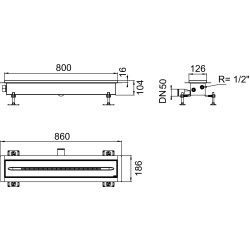 ACO Showerdrain X WTW douchegoot 800 mm flens omlopend uitlaat links