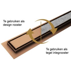 Wiesbaden douchegoot flens tegelrooster 100 x 7 cm geborst. koper PVD