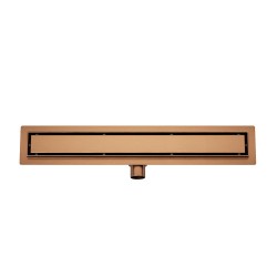Wiesbaden douchegoot flens tegelrooster 90 x 7 cm geborst. koper PVD