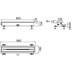 ACO Showerdrain X WTW douchegoot 800 mm flens omlopend uitlaat rechts
