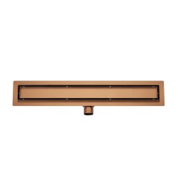 Wiesbaden douchegoot flens tegelrooster 90 x 7 cm geborst. koper PVD