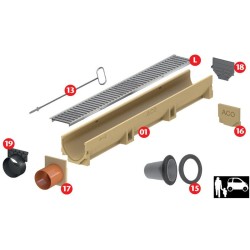 ACO Euroline polymeerbeton element OU Ø110 + verzinkt rooster L1000mm