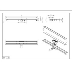 Wiesbaden douchegoot flens tegelrooster 70 x 7 cm geborst. messing PVD
