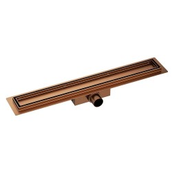 Wiesbaden douchegoot flens tegelrooster 100 x 7 cm geborst. koper PVD