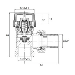 Riko thermostatische radiatorventiel 1/2'' x 15mm haaks mat-zwart