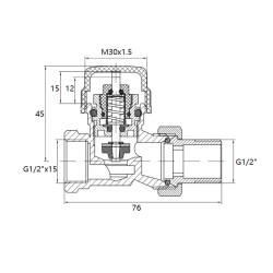 Riko thermostatische radiatorventiel 1/2'' x 15mm recht mat-zwart