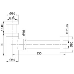 UniMatch fonteinsifon 5/4" x 32 mm geborsteld brons koper PVD