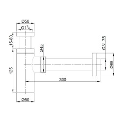 UniMatch wastafelsifon 5/4" x 32 mm mat zwart