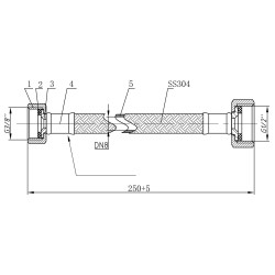 Flexibele aansluitslang 1/2" x 3/8" 25 cm geborsteld messing