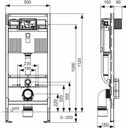 TECEprofil inbouwreservoir 112cm hoog frontbediening