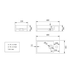 Lotte fontein rechts 40 x 22 x 10 cm solid surface mat wit