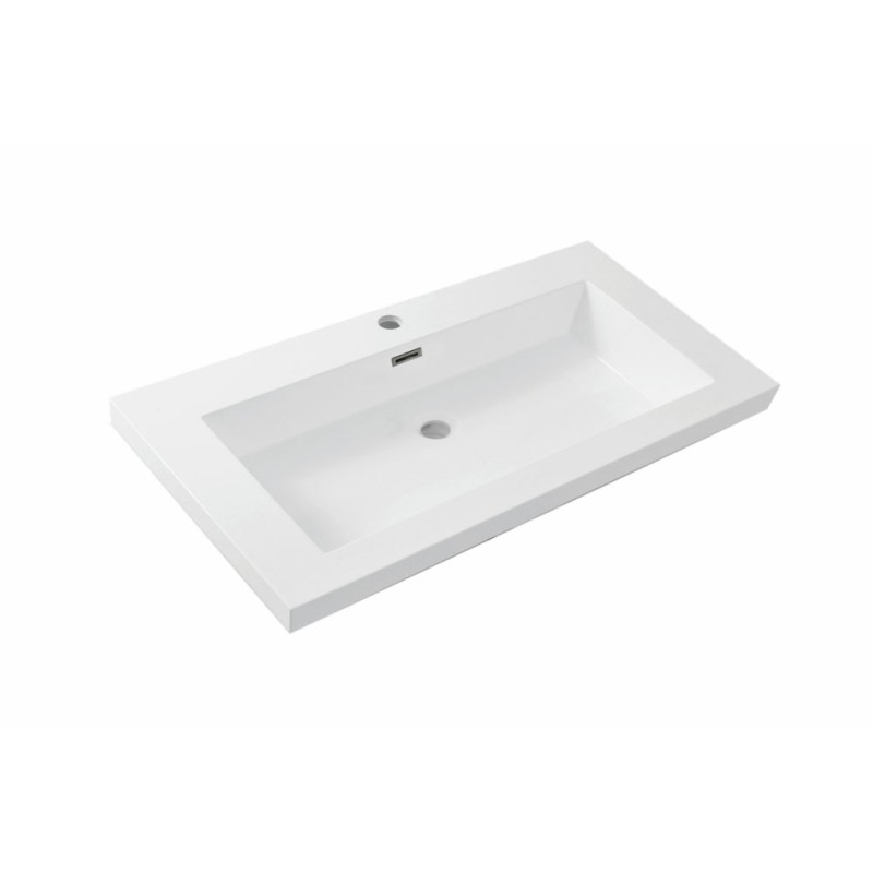 Vision wastafel enkel met 1 kraangat 80x46x5,5cm kunstmarmer glans wit