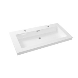 Vision wastafel enkel met 2 kraangaten 100x46x5,5 kunstmarmer glanswit