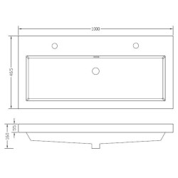 Vision wastafel enkel met 2 kraangaten 100x46x5,5 kunstmarmer glanswit