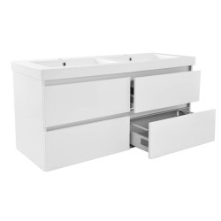 Vision wastafel dubbel 2 kraangaten 120x46x5,5 cm kunstmarmer glanswit