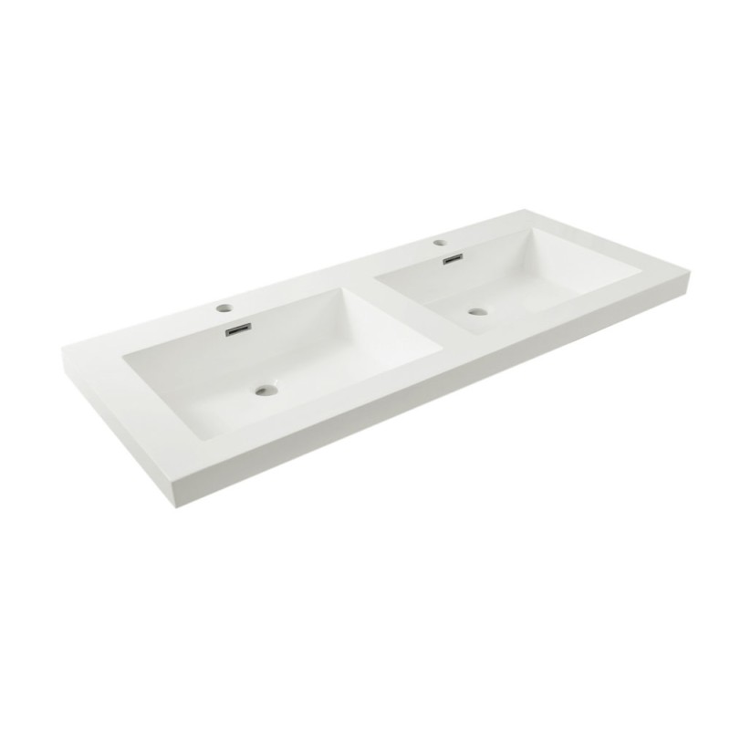 Vision wastafel dubbel 2 kraangaten 120x46x5,5 cm kunstmarmer glanswit