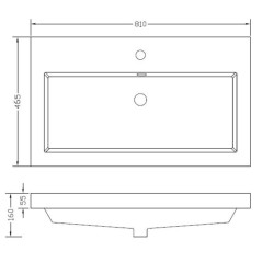 Vision wastafel enkel met 1 kraangat 80x46x5,5cm kunstmarmer glans wit
