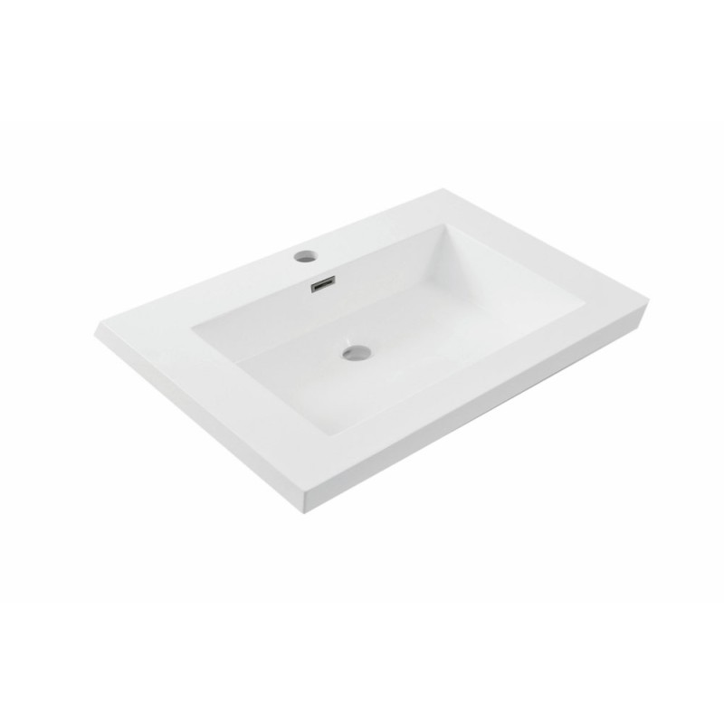 Vision wastafel enkel met 1 kraangat 60x46x5,5cm kunstmarmer glans wit