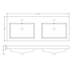Vision wastafel dubbel 2 kraangaten 120x46x5,5 cm kunstmarmer glanswit