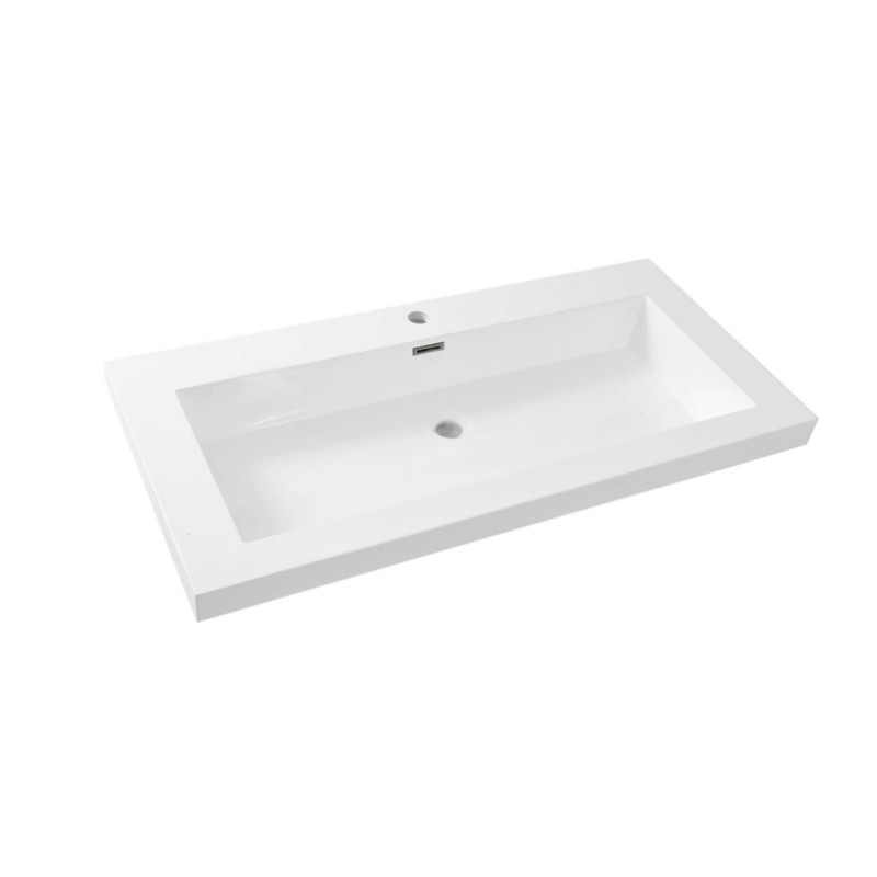 Vision wastafel enkel met 1 kraangat 100x46x5,5cm kunstmarmer glanswit