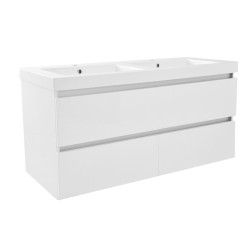 Vision wastafel dubbel 2 kraangaten 120x46x5,5 cm kunstmarmer glanswit