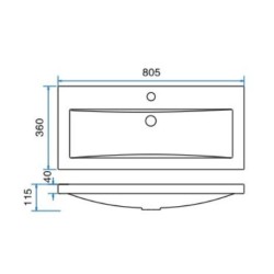 Flag wastafel enkel met 1 kraangat 80x36x4 cm kunstmarmer glans wit
