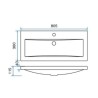 Flag wastafel enkel met 1 kraangat 80x36x4 cm kunstmarmer glans wit
