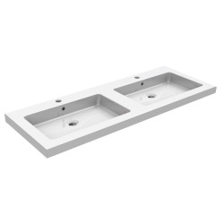 Kera wastafel dubbel met 2 kraangaten 120x46x5 cm keramiek glans wit