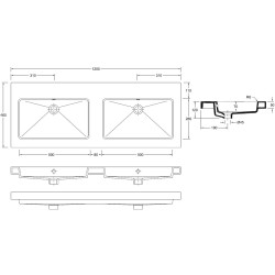 Kera wastafel dubbel zonder kraangat 120x46x5 cm keramiek glans wit