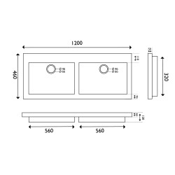 Raw wastafel dubbel zonder kraangaten 120x46x5 cm hardsteen gezoet