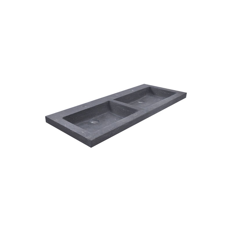 Raw wastafel dubbel met 2 kraangaten 120x46x5 cm hardsteen gezoet