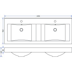 Tigris wastafel dubbel met 2 kraangaten 120x46x8 cm kunstmarmer glans