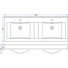 Tigris wastafel dubbel met 2 kraangaten 120x46x8 cm kunstmarmer glans