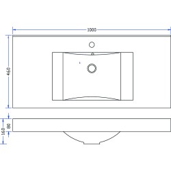 Tigris wastafel enkel met 1 kraangat 100x46x8 cm kunstmarmer glans wit