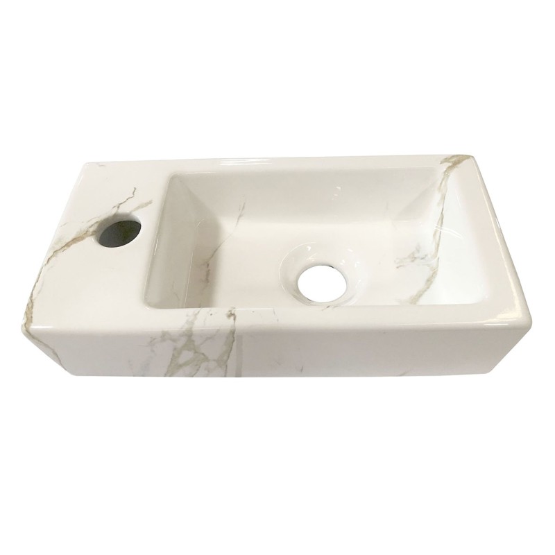 Rhea S mini fontein links 36,5 x 18 x 9 cm keramiek carrara