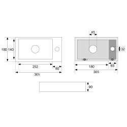 Rhea S mini fontein rechts 36,5 x 18 x 9 cm quartz