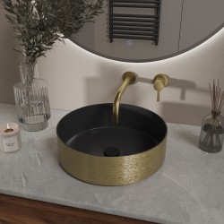 Mondri waskom rond 36 x 36 x 12 cm mat zwart / geborsteld goud